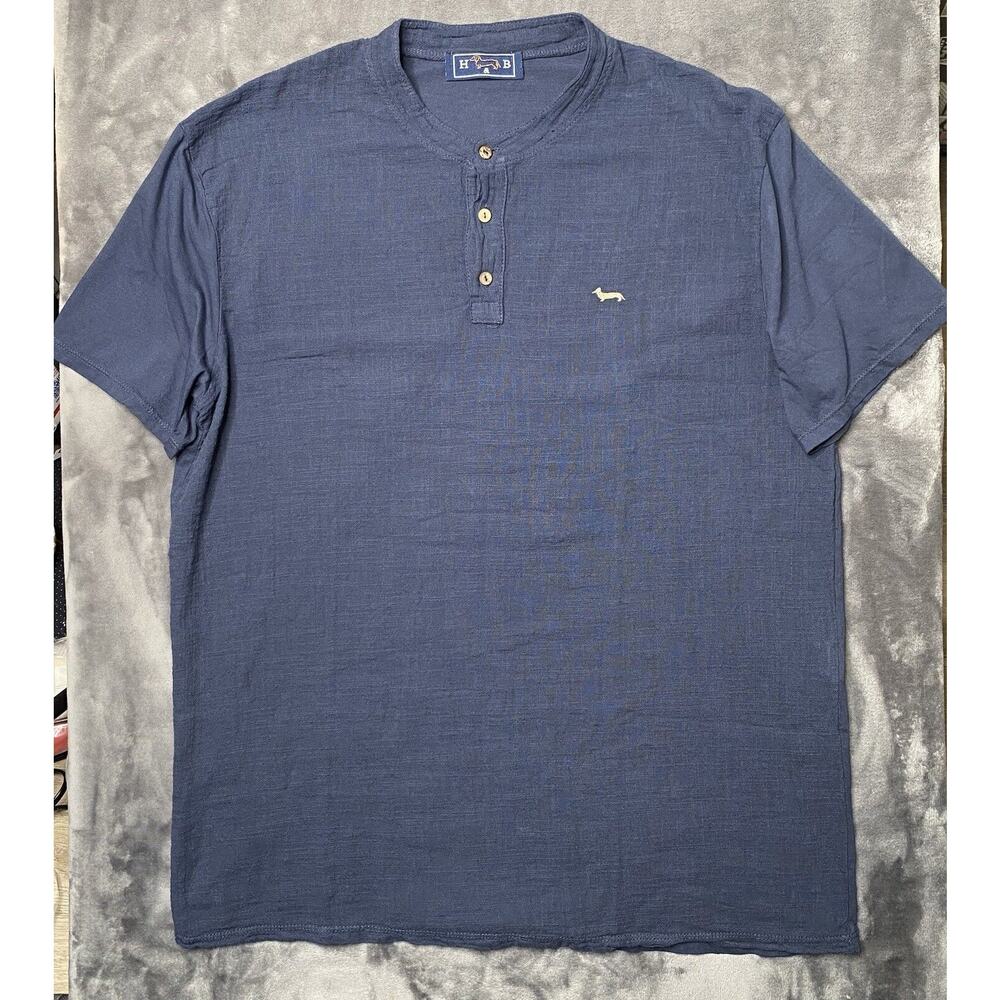Harmont & Blaine Linen Cotton Shirt Men 4XL Blue Embroidered Logo Short Sleeve